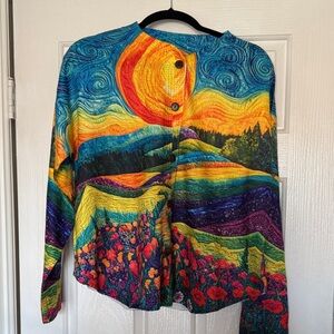 NWOT cardigan sweater Vibrant Multicolor print Sunscape